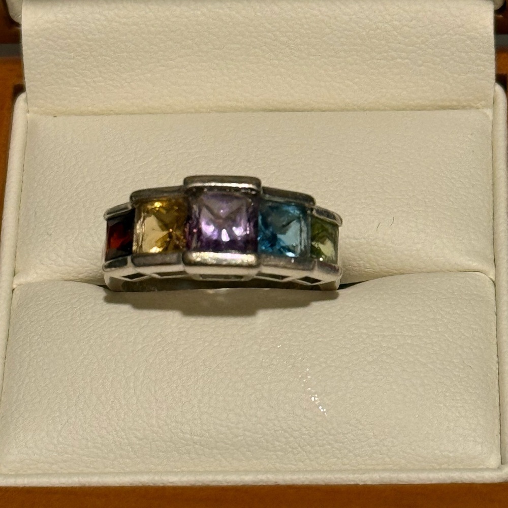 Multi-Color Gemstone Silver Ring